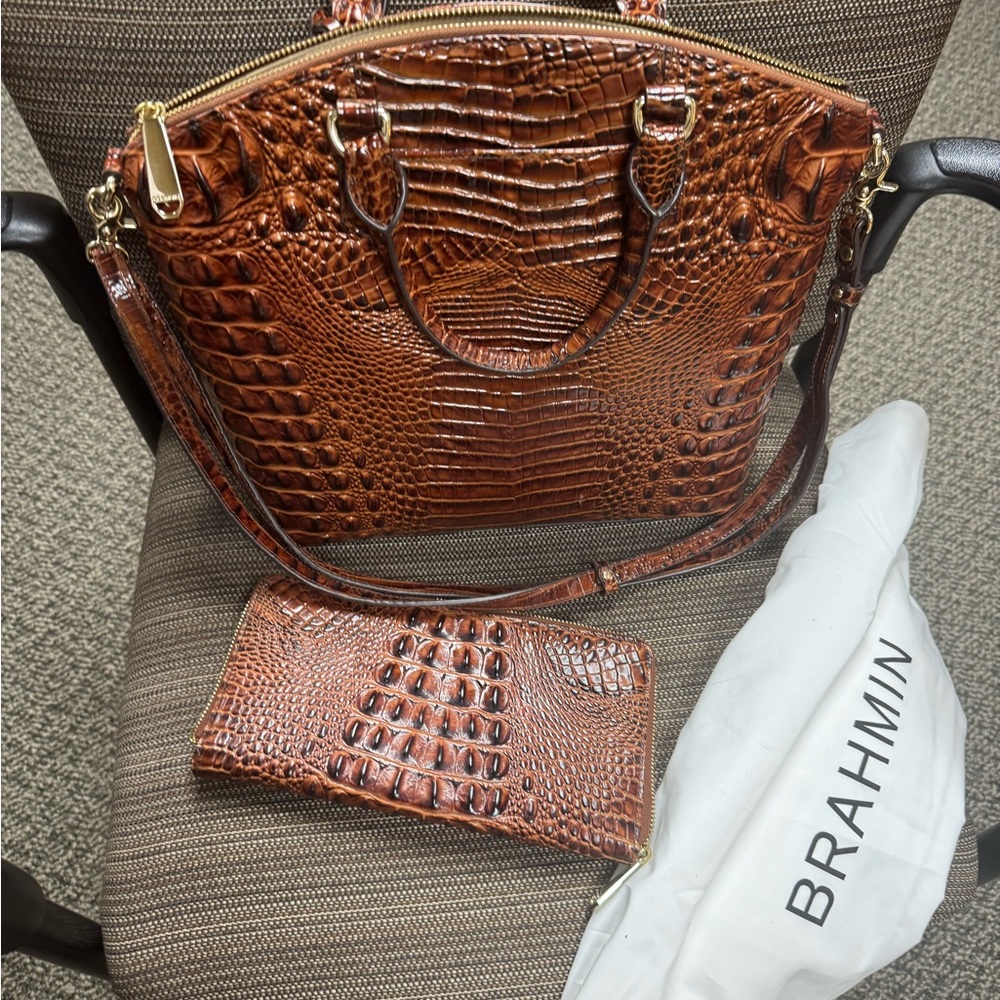 Brahmin Tan Crocodile Embossed Satchel Set